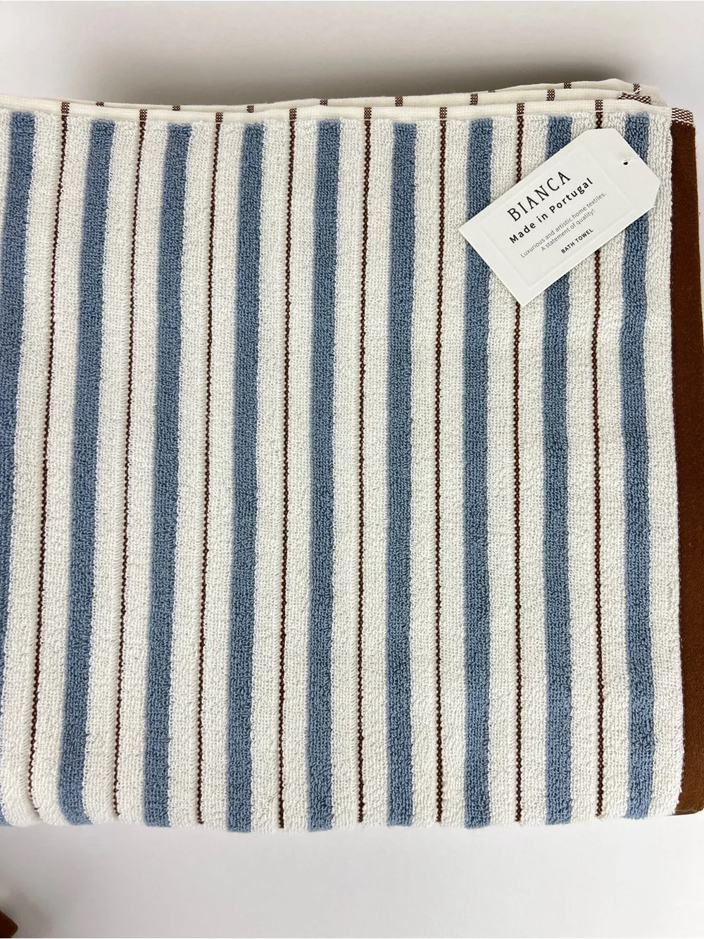 Bianca Bath Towel Set Blue Cream Brown Striped Soft Cotton Portugal 2 Pc NEW